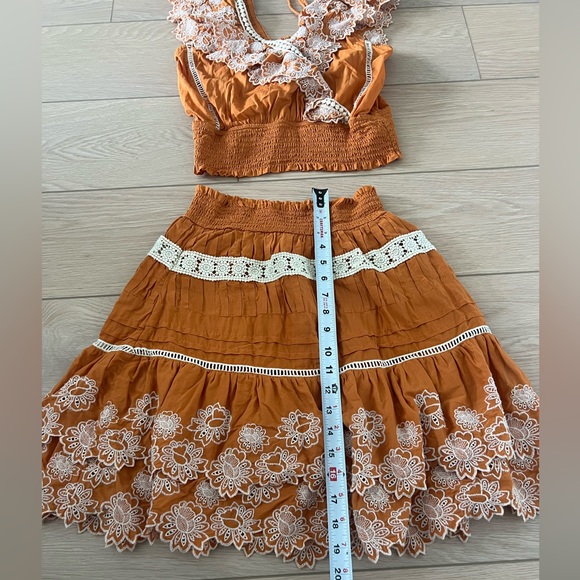 Anthropologie two piece set embroidered boho smocked tank top and skirt size xs - Picture 11 of 14